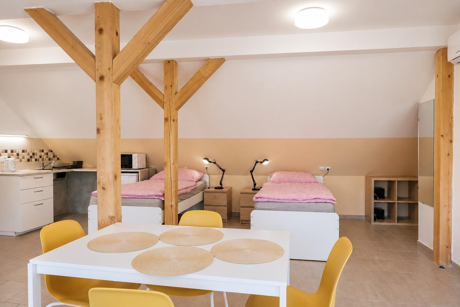 Rodinný apartmán 6 v podkroví  Čtyřlůžkové studio - Penzion V Podzámčí - bezbariérové apartmány