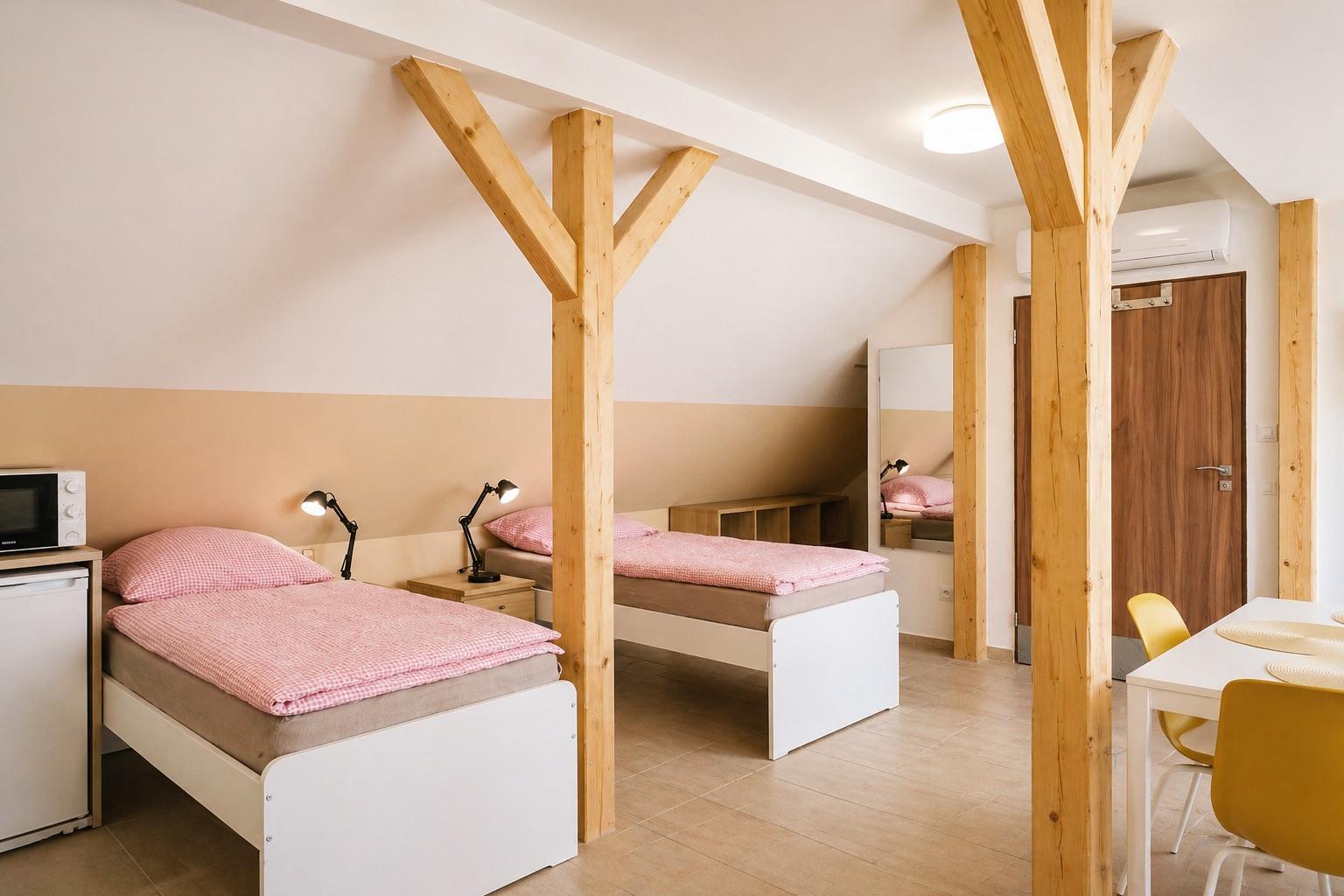 Rodinný apartmán 6 v podkroví  Čtyřlůžkové studio - Penzion V Podzámčí - bezbariérové apartmány